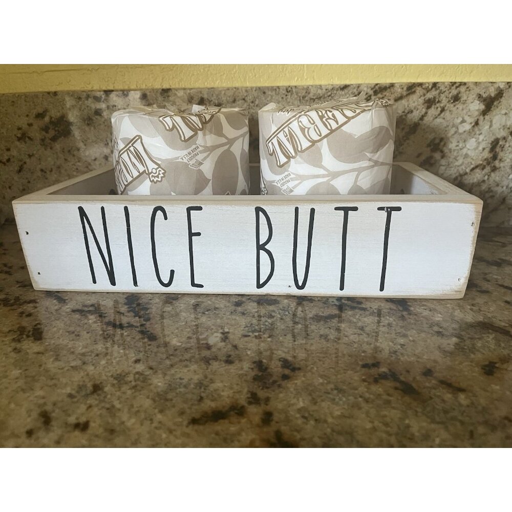 Wood Toilet Paper Holder Hello Sweet Cheeks & Nice Butt Bathroom Decor Tray Box - Picture 3 of 8
